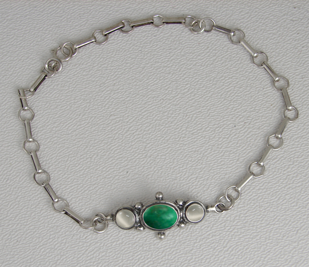 Sterling Silver Victorian Bracelet with Green Turquoise And White Moonstone